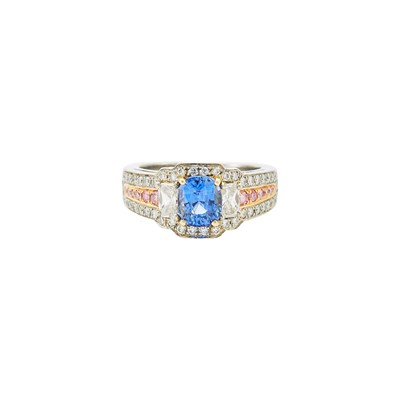 Lot 2086 - Charles Krypell Platinum, Rose Gold, Sapphire, Diamond and Colored Diamond Ring