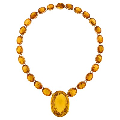 Lot 55 - Gold and Citrine Necklace with Georges Fouquet Gold and Citrine Pendant, France