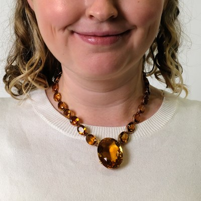 Lot 55 - Gold and Citrine Necklace with Georges Fouquet Gold and Citrine Pendant, France