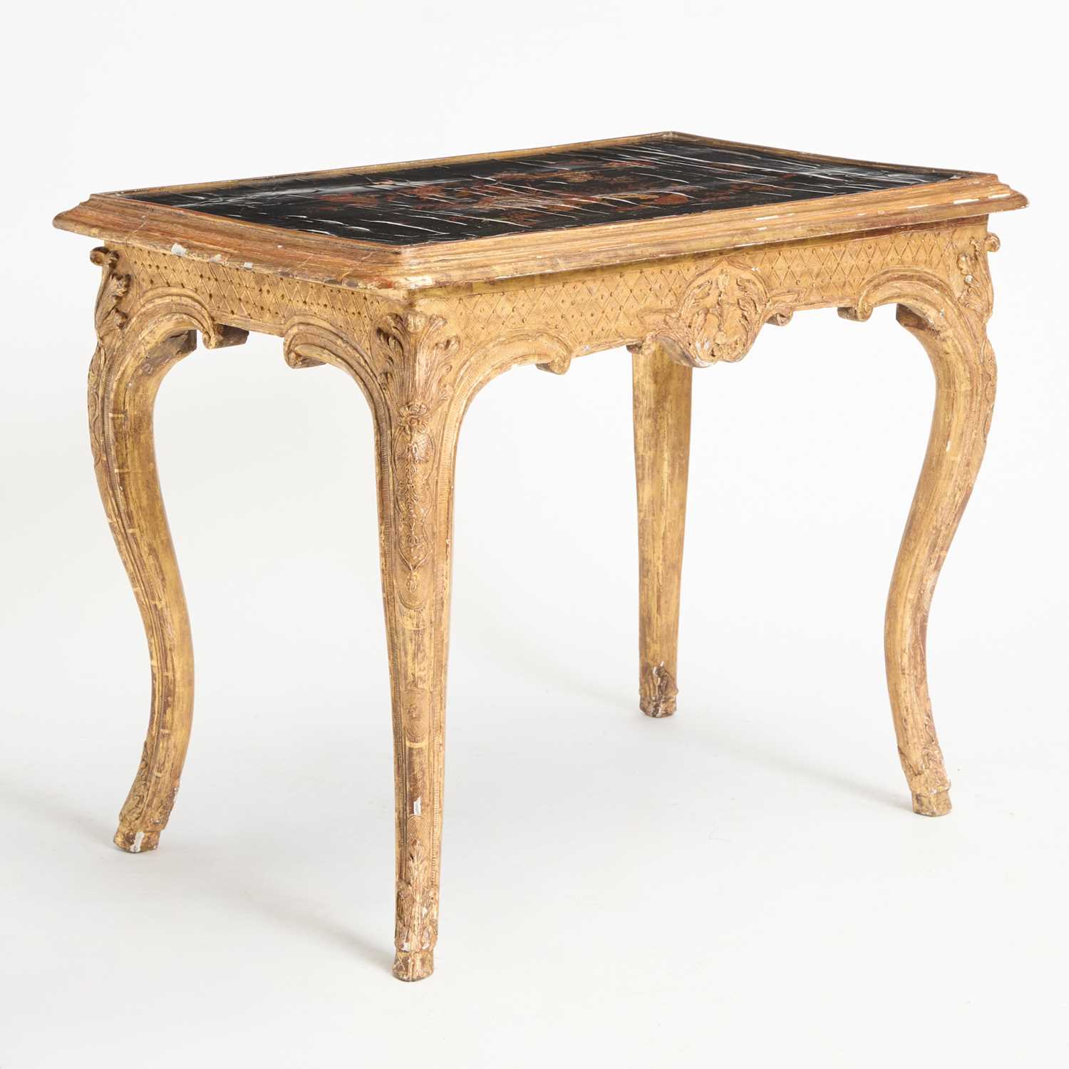 Lot 114 - Régence Giltwood and Black and Gilt Lacquer Center Table