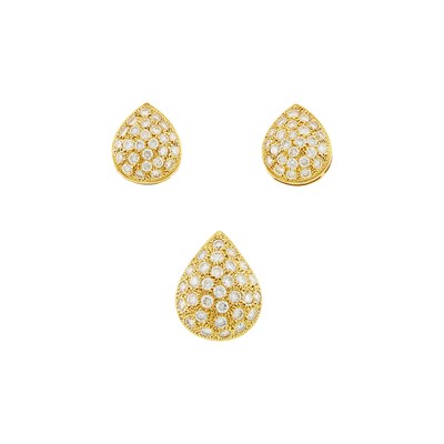 Lot 2014 - Pair of Gold and Diamond Earrings and Pendant