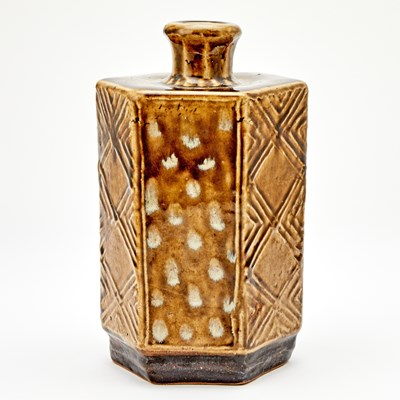 Lot 100 - Japanese Amber Glazed Hexagonal Pottery Vase