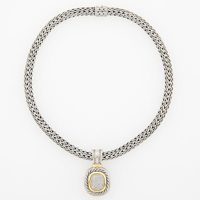 Lot 2265 - David Yurman Silver, Gold and Diamond Pendant and John Hardy Silver Necklace