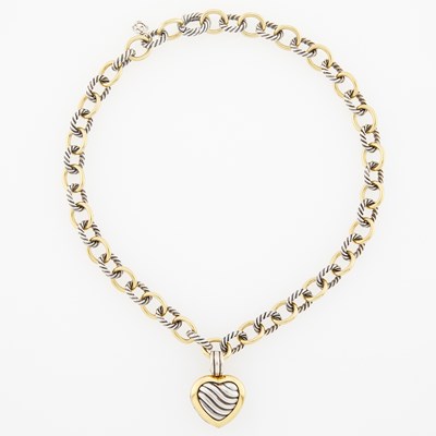 Lot 2258 - David Yurman Silver and Gold Chain with Heart Locket Pendant