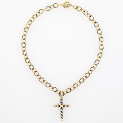 Lot 2267 - David Yurman Silver and Gold Cross Pendant with Chain Necklace