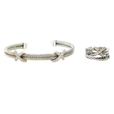 Lot 2270 - David Yurman Silver and Diamond 'X' Bracelet and Ring