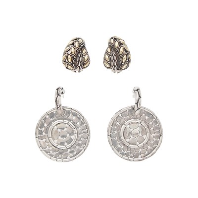 Lot 2277 - John Hardy Silver 'Kali' Earrings and Silver and Gold 'Buddha Belly' Pendant-Earrings