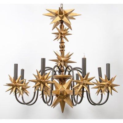 Lot 151 - Painted Wood and Metal Eight-Light Chandelier