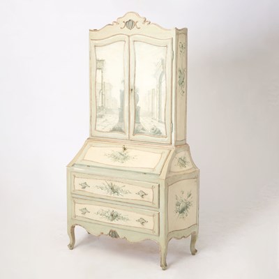 Lot 377 - Continental Blue and Silver-Gilt Painted Secretaire