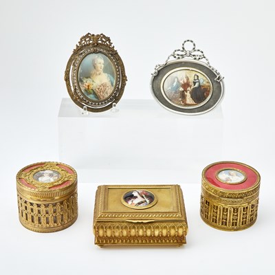 Lot 113 - Group of Five Decorative Enamel and Porcelain Inset Boxes