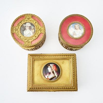 Lot 113 - Group of Five Decorative Enamel and Porcelain Inset Boxes