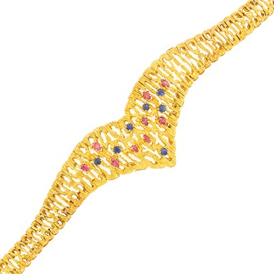 Lot 2123 - Gold, Ruby and Sapphire Bracelet