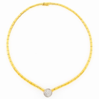 Lot 2008 - Two-Color Gold and Diamond Pendant-Necklace