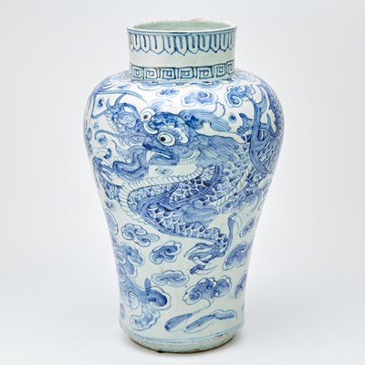 Lot 358 - A Korean Blue and White Porcelain Dragon Vase