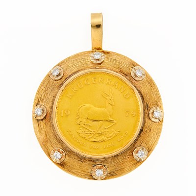 Lot 2169 - Gold, Gold Krugerrand Coin and Diamond Pendant