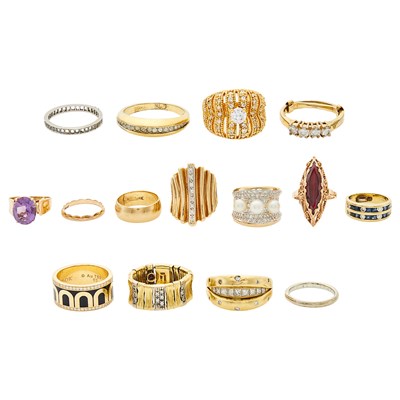 Lot 2302 - Eleven Gold, Diamond and Gem-Set Rings, Platinum Ring Mounting, and Three Costume Rings