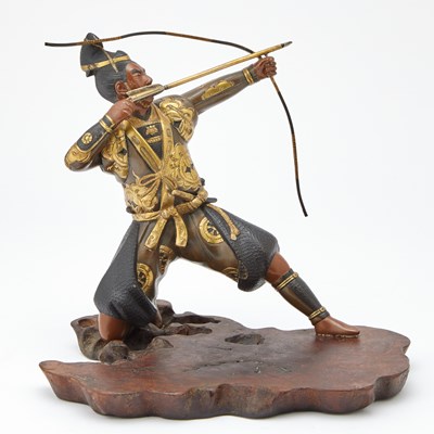 Lot 771 - A Japanese Miyao Style Parcel Gilt Bronze Okimono of an Archer