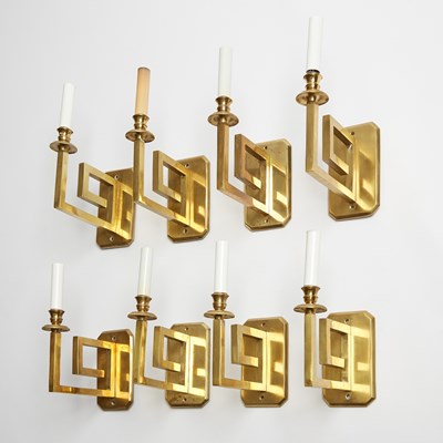 Lot 317 - Set of Eight Art Deco Style Brass Single-Light Wall Sconces