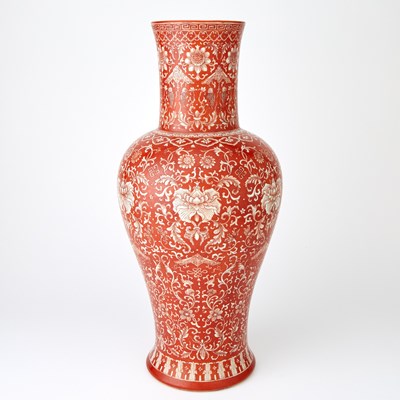 Lot 583 - A Chinese Coral Red Glazed Porcelain Vase