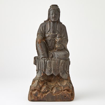 Lot 498 - A Chinese Carved Wood Figure of Guanyin