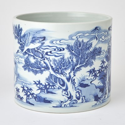 Lot 568 - A Chinese Blue and White Porcelain Brush Pot