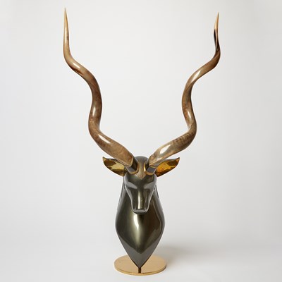 Lot 428 - Roberto Estevez for Karl Springer Fiberglass and Brass Kudu Stag Head