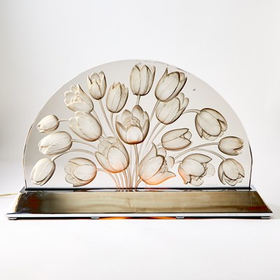 Lot 249 - Lalique Chromed Metal and Molded Glass "Tulipes" Luminaire