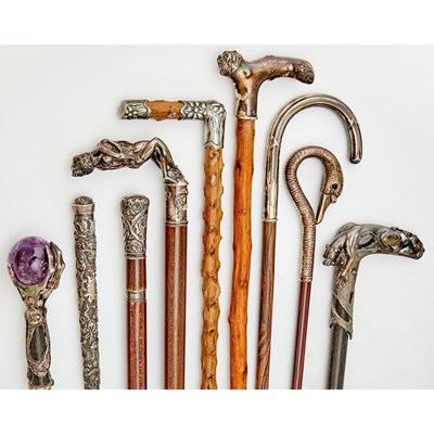 Lot 256 - Nine Silver and Silver Plated Walking Sticks and Canes