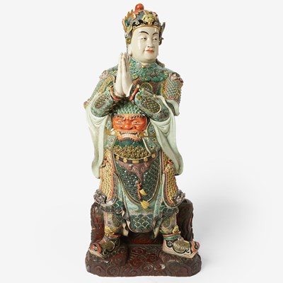 Lot 633 - A Chinese Enameled Porcelain Standing Figure of Weituo