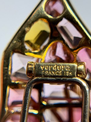 Lot 75 - Verdura Gold, Colored Stone and Diamond Maple Leaf Clip-Brooch, France