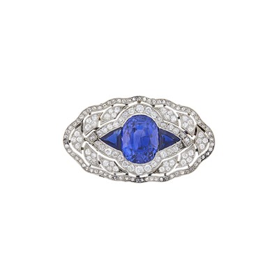 Lot 171 - Belle Époque Platinum, Color-Change Sapphire, Sapphire and Diamond Brooch