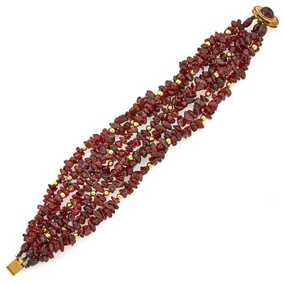Lot 2173 - Multistrand Tumbled Garnet Bead and Gold-Filled Torsade Bracelet