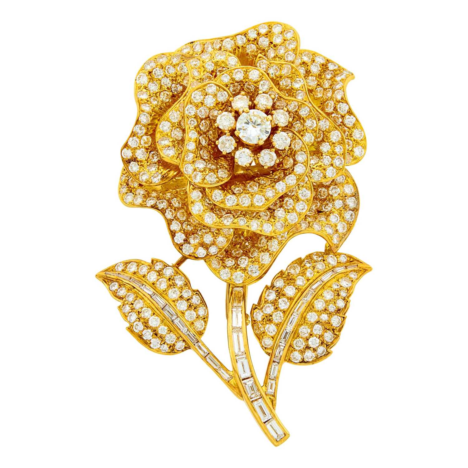 Lot 119 - Gold and Diamond Flower Brooch