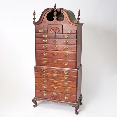 Lot 363 - Chippendale Walnut Scroll-Top Chest on Chest