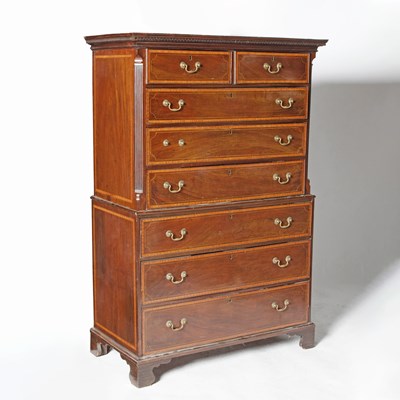 Lot 501 - George III Satinwood Banded and Inlaid Mahogany Chest on Chest