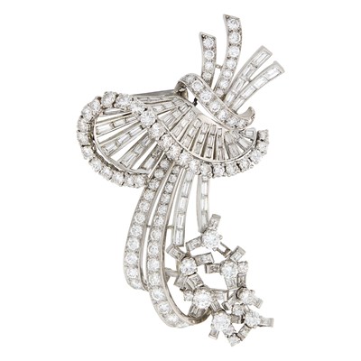 Lot 1170 - Platinum and Diamond Clip-Brooch