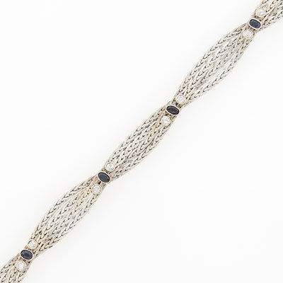 Lot 2084 - White Gold, Sapphire and Diamond Braided Bracelet