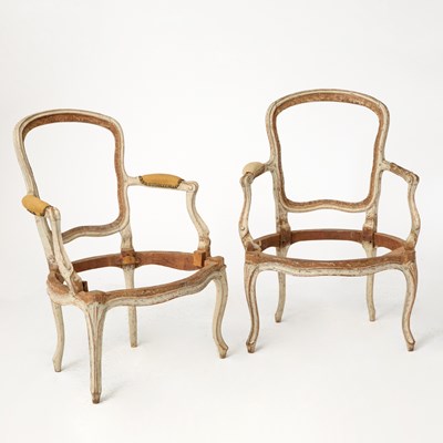 Lot 399 - Pair of Louis XV Painted Fauteuils en Cabriolet