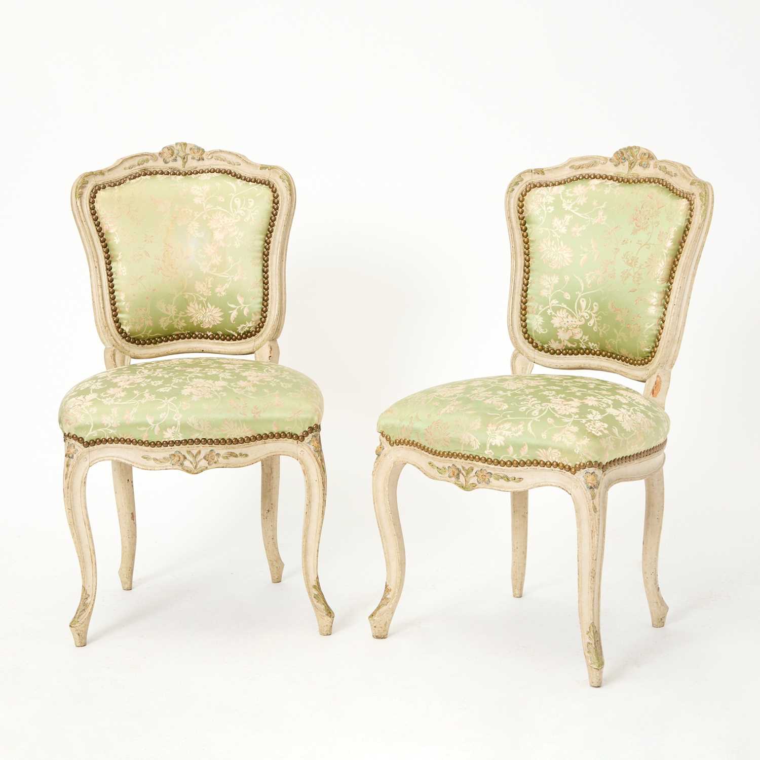 Lot 402 - Pair of Louis XV Polychrome-Painted Side Chairs en Cabriolet