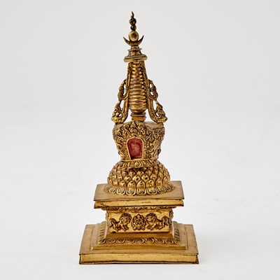 Lot 319 - A Tibetan Gilt Bronze Stupa