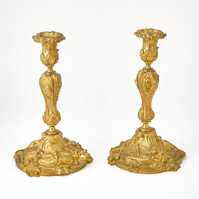 Lot 357 - Pair of Louis XV Style Gilt-Bronze Candlesticks