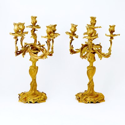 Lot 368 - Pair of Louis XV Style Gilt-Bronze Five-Light Candelabra