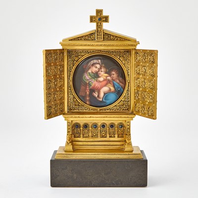 Lot 370 - German Painted Porcelain Plaque Within a Gilt-Bronze and Metal Frame