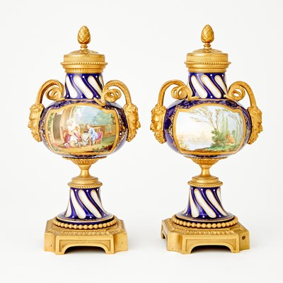 Lot 363 - Pair of Gilt-Bronze Mounted Sevres Style Porcelain Vases