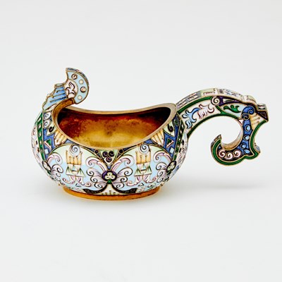 Lot 215 - Russian Style Silver-Gilt and Cloisonné Enamel Kovsh