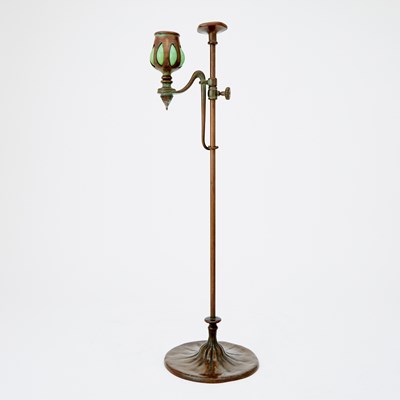 Lot 241 - Tiffany Studios Reticulated Bronze and Blow-Out Favrile Glass Adjustable Candlestick