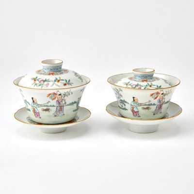 Lot 308 - A Pair of Chinese Enameled Porcelain Cups and Covers with Stands