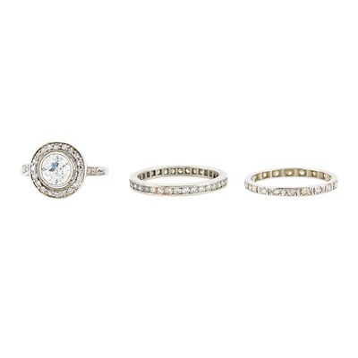 Lot 1151 - Platinum and Diamond Ring and Two Band Rings