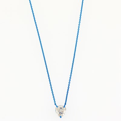 Lot 2113 - Blue Electro-Plated Gold and Diamond Pendant-Necklace