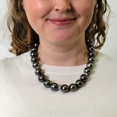 Lot 138 - Tahitian Gray Cultured Pearl, White Gold and Diamond Necklace